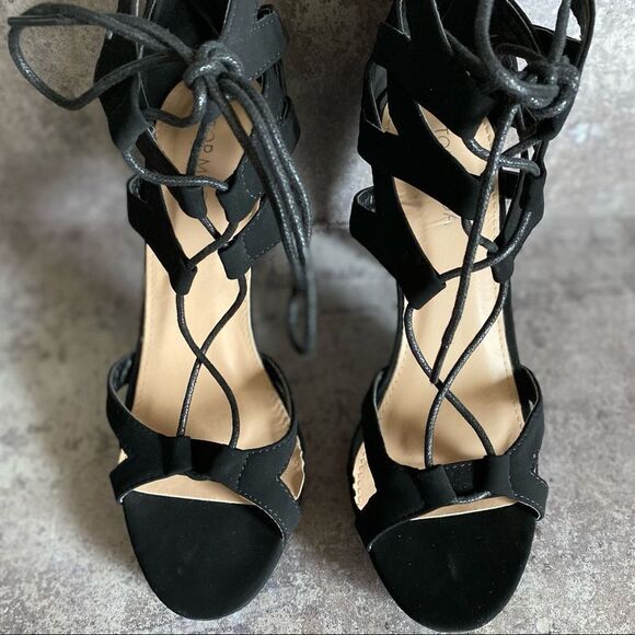 Strappy Sexy Stiletto Lace Up Heels Black 8.5 Top Moda Nubuck - Picture 6 of 12